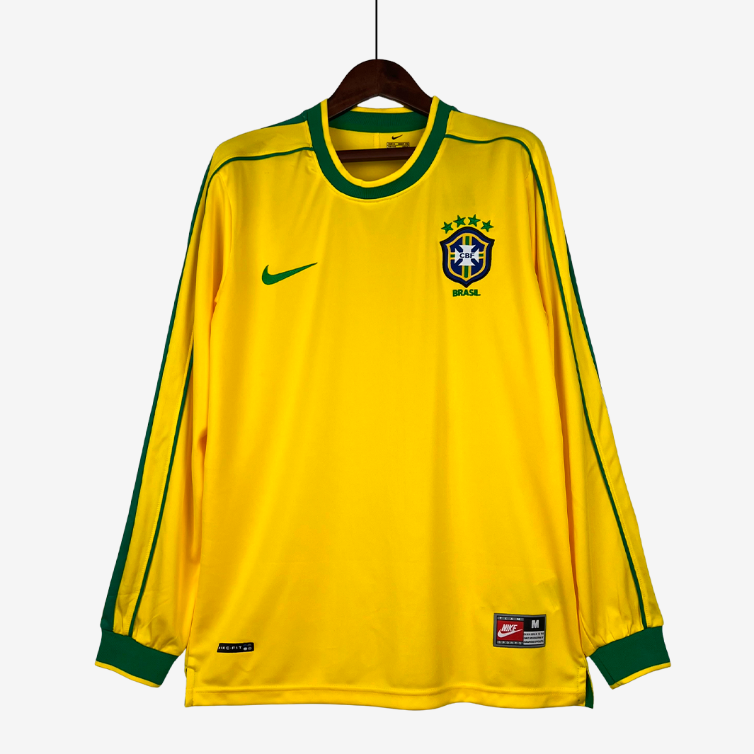 8-100_720aa6fc-8b6e-4fbd-aff5-43ce5570ac35 Brazil 1998 Home Jersey Long Sleeve – Retro Version - Image 1